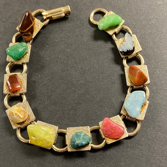 Vintage Natural Stone Earthy Artsy Link Bracelet - Picture 10 of 12